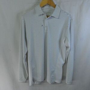 SanSolei‎ Small  White Blue Stripe Mens UV 50 Sun Protection Golf Polo Shirt